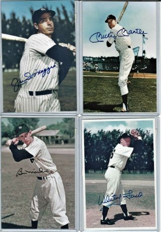4 - 4x6 Live Ink Signed Photos In Plastic Holders Mantle Dimaggio Ford Martin