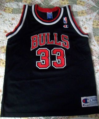 Champion Nba Chicago Bulls 33 Scottie Pippen Jersey Shirt Black L 14 - 16