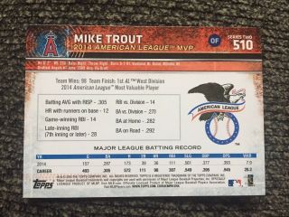 MIKE TROUT HAND SIGNED AUTOGRAPHED TOPPS CARD 2