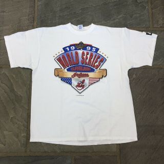 Vintage 1995 Cleveland Indians World Series White T - Shirt Starter Men’s Size Xl