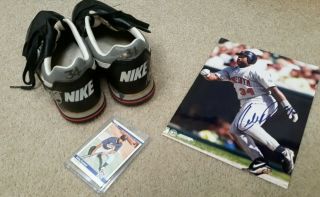 KIRBY PUCKETT GAME & AUTOGRAPHED NIKE TURF SHOES WITH ROOKIE CARD & PHOTO 3