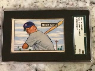 1951 Bowman Mickey Mantle York Yankees 253 Baseball Card Sgc 30 Good