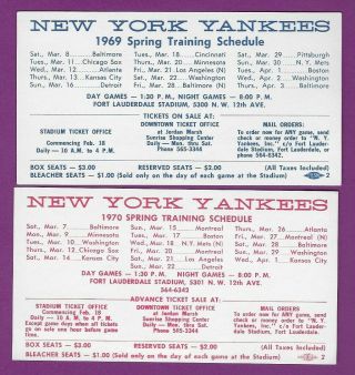 1969 & 1970 Ny Yankees Pocket Schedule Spring Training In Ft.  Lauderdale,  Fl
