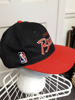 Vintage Chicago Bulls Sports Specialties Black Red Script Snapback Cap Hat 2