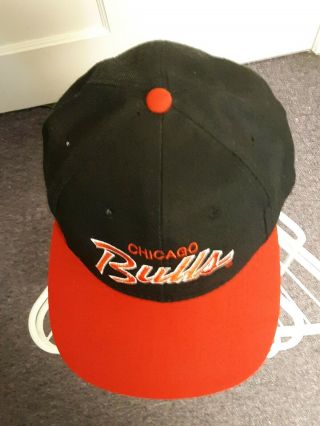 Vintage Chicago Bulls Sports Specialties Black Red Script Snapback Cap Hat 4