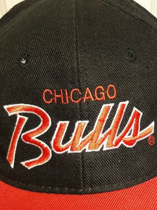Vintage Chicago Bulls Sports Specialties Black Red Script Snapback Cap Hat 5