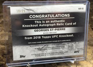 2018 Topps UFC/Knockout GEORGES ST - PIERRE (10/25) (PURPLE) AUTO RELIC CARD 2