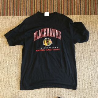 Vintage 90s Chicago Blackhawks Rare Nhl Logo Athletic Black T - Shirt Size Large