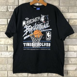 Adidas Mens Large Minnesota Timberwolves Big Logo Black T Shirt Cotton Nba Og 14