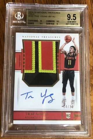 2018 - 19 National Treasures Trae Young Patch Auto Ed 4/10 Bgs 9.  5/10 Gold Rc Rpa