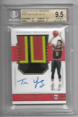 2018 - 19 National Treasures Trae Young Patch Auto ED 4/10 BGS 9.  5/10 GOLD RC RPA 3