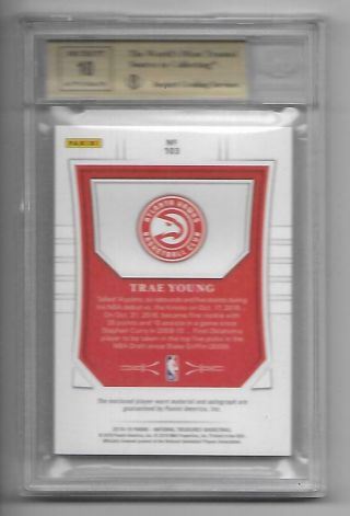 2018 - 19 National Treasures Trae Young Patch Auto ED 4/10 BGS 9.  5/10 GOLD RC RPA 4