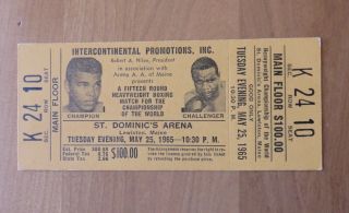 1965 Muhammad Ali Vs Sonny Liston $100 Gold Full Ticket Lewiston Maine