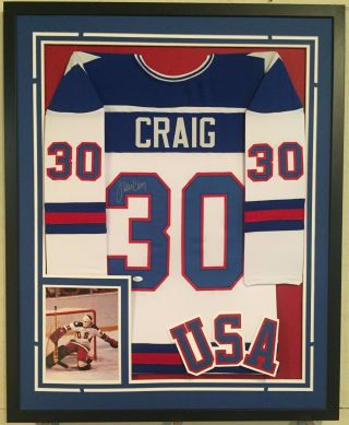 Jim Craig Autographed Custom Framed 1980 Usa Olympic Jersey Jsa