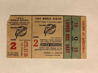 1954 World Series Game 2 Ticket Stub Polo Grounds York Giants Cleveland Indi