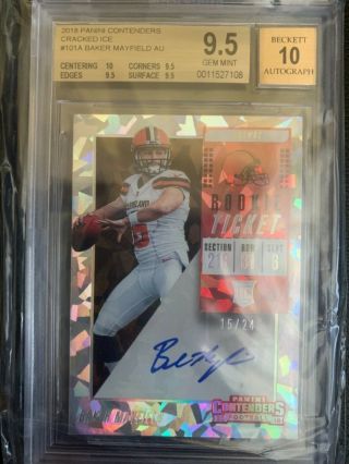 Baker Mayfield 2018 Contenders Cracked Ice Rookie Ticket Auto /24 Bgs 9.  5,  Pop 2