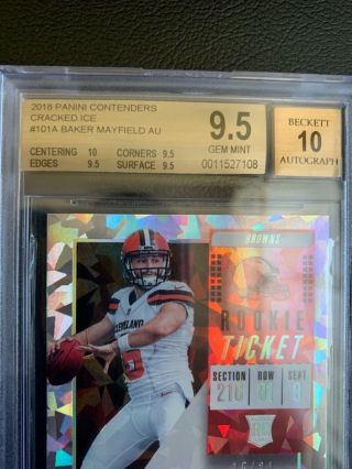 BAKER MAYFIELD 2018 Contenders Cracked Ice Rookie Ticket AUTO /24 BGS 9.  5,  POP 2 3