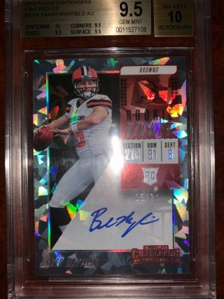 BAKER MAYFIELD 2018 Contenders Cracked Ice Rookie Ticket AUTO /24 BGS 9.  5,  POP 2 4
