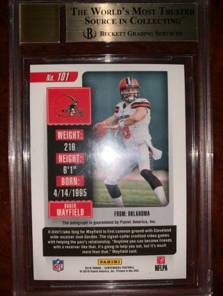 BAKER MAYFIELD 2018 Contenders Cracked Ice Rookie Ticket AUTO /24 BGS 9.  5,  POP 2 5