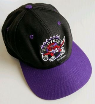 Vintage 1994 Toronto Raptors Nba Logo 7 Snapback Hat Distressed Black & Purple