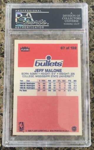 1986 Fleer Basketball Jeff Malone 67 PSA 10 GEM 2