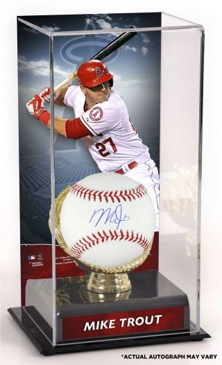 Mike Trout La Angels Signed Baseball And Gold Glove Display Case W/ Image