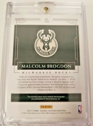 MALCOLM BROGDON 2016 - 17 National Treasures Rookie NBA LOGOMAN Auto 1/1 RPA Bucks 2