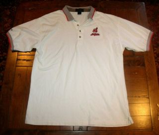 Cleveland Indians White Chief Wahoo Antigua Men ' s XL Polo Shirt 4 Button Collar 2