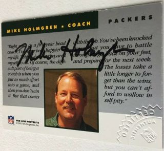 1992 Pro Line Portrait Coach Mike Holmgren Auto On Card Autograph W/nfl Seal