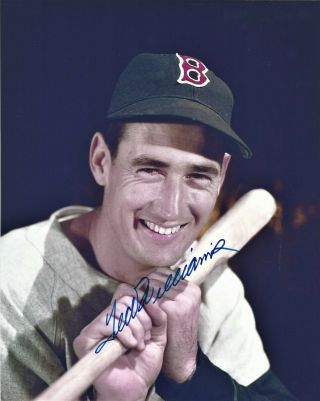 Ted Williams Color 8x10 Photo,  Live Ink Signed