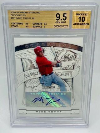 2009 Bowman Sterling Prospects Auto Mt Mike Trout Bgs 9.  5/10