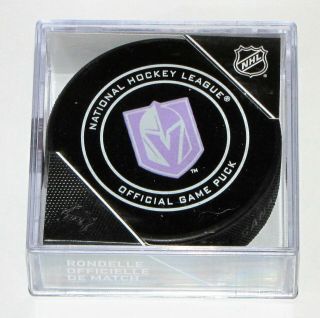 Vegas Golden Knights Fights Cancer Official Hockey Game Puck W/ Purple Logo