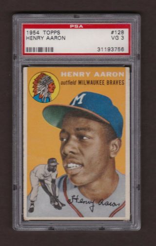 1954 Topps Henry Hank Aaron Rc Rookie Psa 3 Vg 128 No Creases