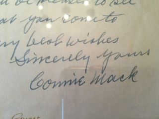 HOF,  CONNIE MACK,  LETTER TO FAN WITH BB CONTENT,  PSA/DNA 9 2