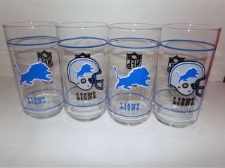Set Of 4 Rare Vintage Detroit Lions Nfl Glasses From Mobil Great For Man Cave
