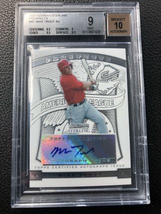 2009 Bowman Sterling Prospects Mike Trout Rookie Auto 9/10 - Angels