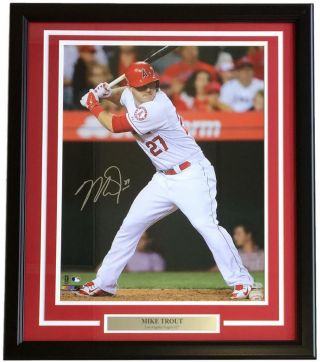 Mike Trout Signed Framed Los Angeles Angels 16x20 Batting Stance Photo Mlb