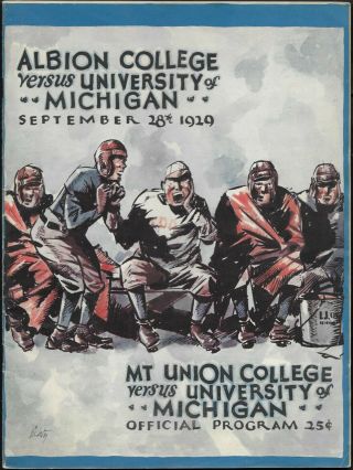 Sept.  28,  1929 University Of Michigan Vs.  Albion Mt.  Union Football Program