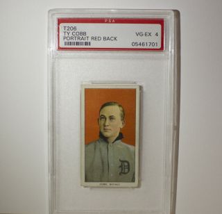 1909 - 11 T206 Sweet Caporal Ty Cobb Portrait Red Background Psa Vg - Ex 4