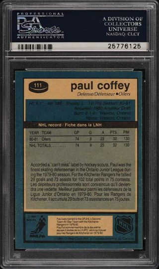 1981 O - Pee - Chee Hockey Paul Coffey ROOKIE RC 111 PSA 10 GEM (PWCC) 2