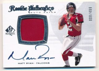Matt Ryan 2008 Sp Authentic Rc Rookie Autograph Falcons Patch Jersey Auto /499