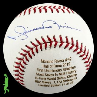 Mariano Rivera Autographed Signed Hall Of Fame Hof 2019 Baseball Ball Jsa