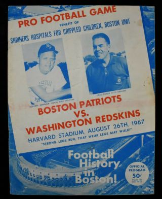 1967 Boston Patriots V Washington Redskins Afl Nfl Exhibition Football Program