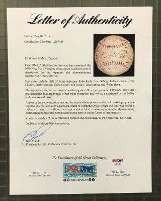 BABE RUTH Lou Gehrig Signed 1930 Yankees Team Baseball 21 AUTO ' s PSA/DNA LOA HOF 3