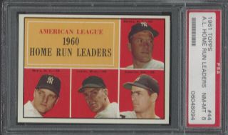 Psa 8 - 1961 Topps 44 Mickey Mantle/roger Maris Hr Leaders Yankees/tigers Hof