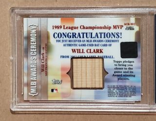 2002 Topps Gold Label Class 2 Platinum MLB Award Ceremony Bat Will Clark PSA 8 2
