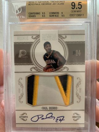 Paul George 2010 - 11 National Treasures Rookie Patch Auto 33/99 Rc Jsy Bgs 9.  5/10