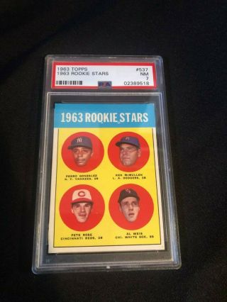 1963 Topps 537 Pete Rose Rookie Card Rc - Psa 7 - Nm - Very Well Centered