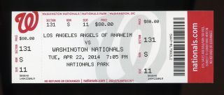 Albert Pujols 500th Home Run Game Full Ticket Angels V Nationals 4/22/14