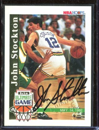 John Stockton 1992 - 93 Hoops Ultimate Game Autograph Auto Skybox Stamp 3